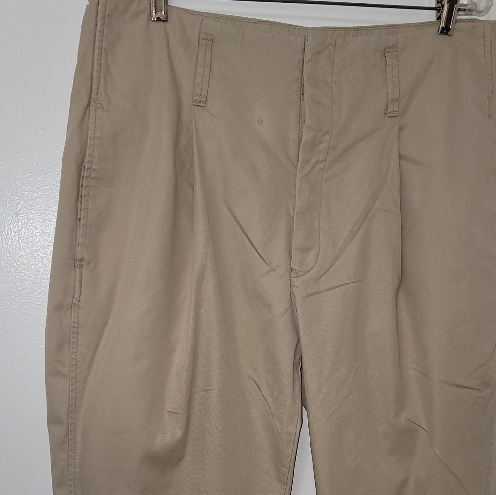 Polo Ralph Lauren Khaki Cotton Button Fly Pleated Cropped Pants Size 12 - Picture 4 of 16